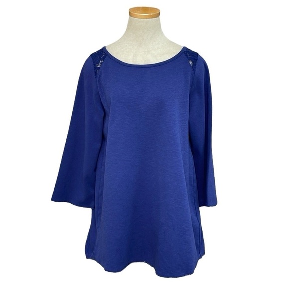 Soft Surroundings Top Women's Small Blue Long Sleeve Buttons Lace - Picture 1 of 17